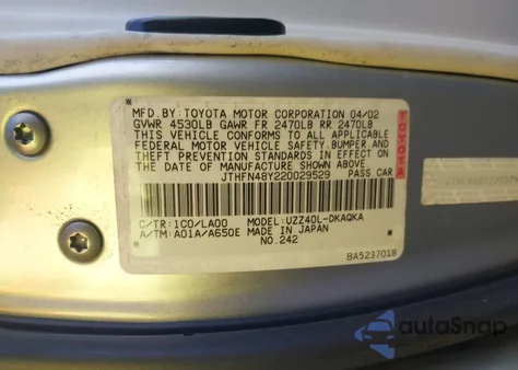 2002 Lexus Sc 430 z USA, uszkodzony, nr VIN JTHFN48Y220029529